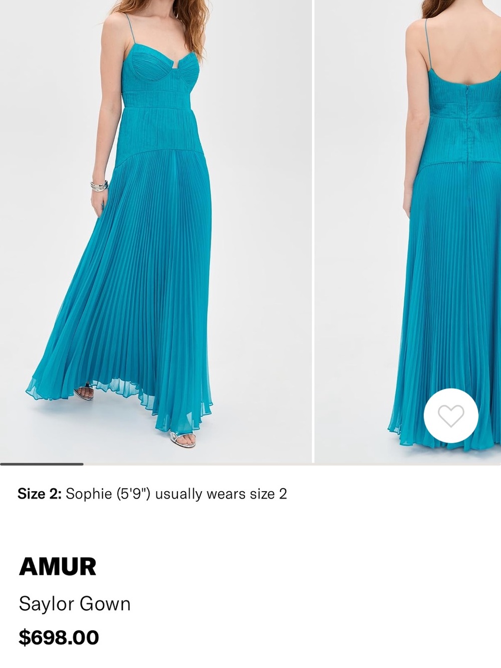 AMUR Pleated Spaghetti-Strap Maxi Dress in Teal Blue - Picture 4 of 8